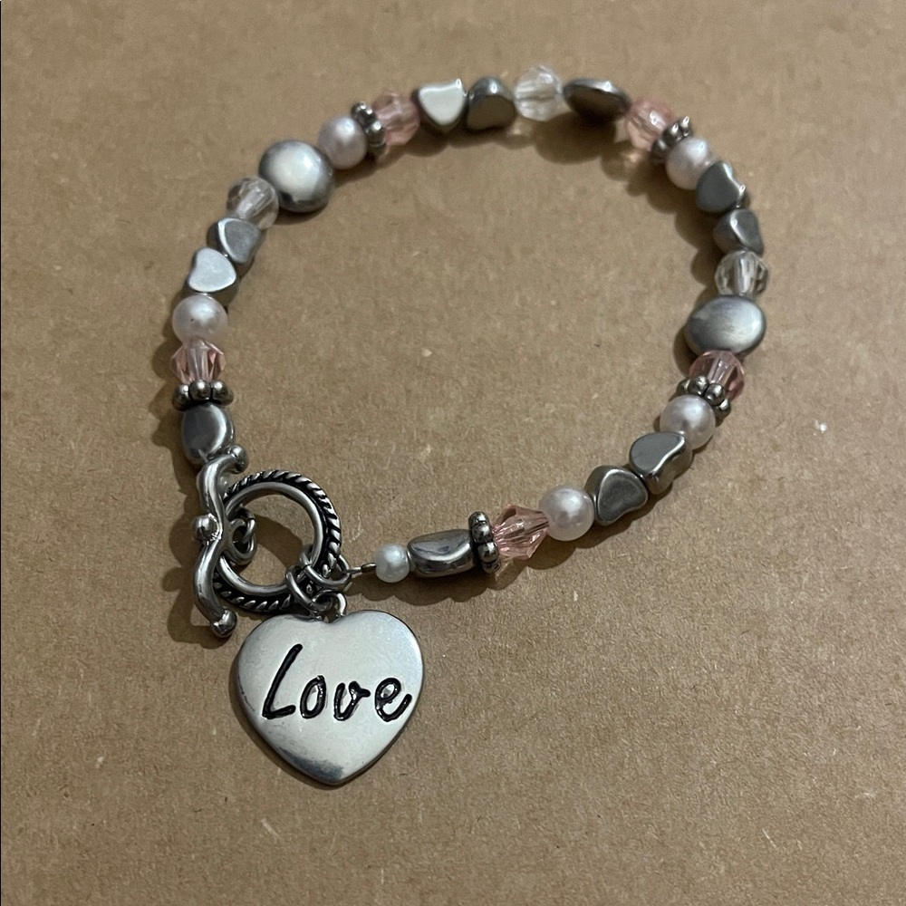 Silver and Pink Heart Charm Bracelet! Great gift bracelet! “Love” bracelet!